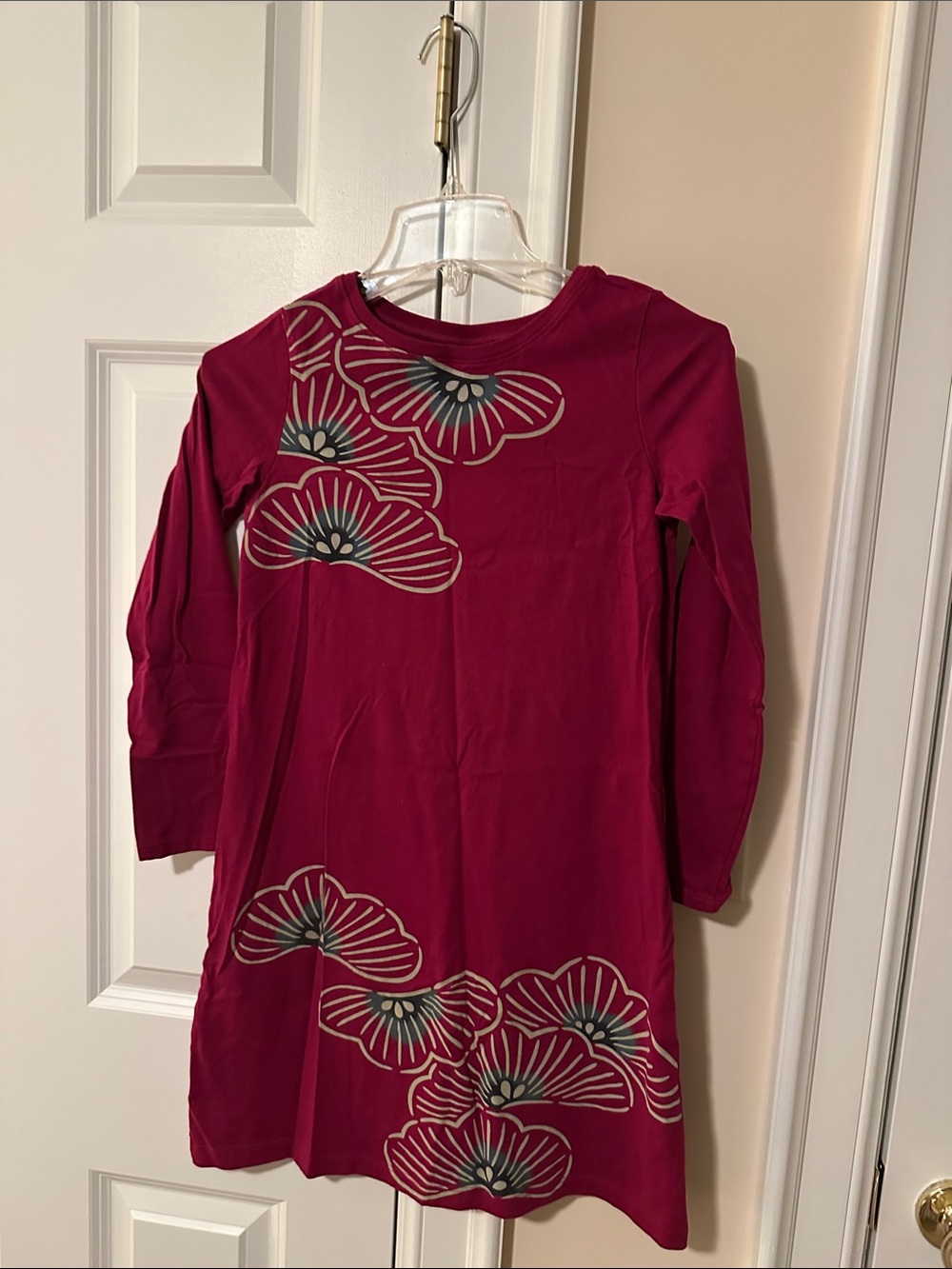 Girls' Long-Sleeve Floral Tunic Dress in Berry